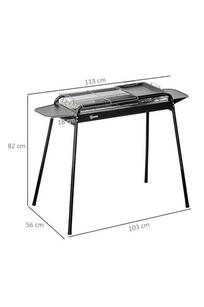 Artool Portable charcoal garden grill, rectangular grill, with shelves, stainless steel structure, 113x56x82cm