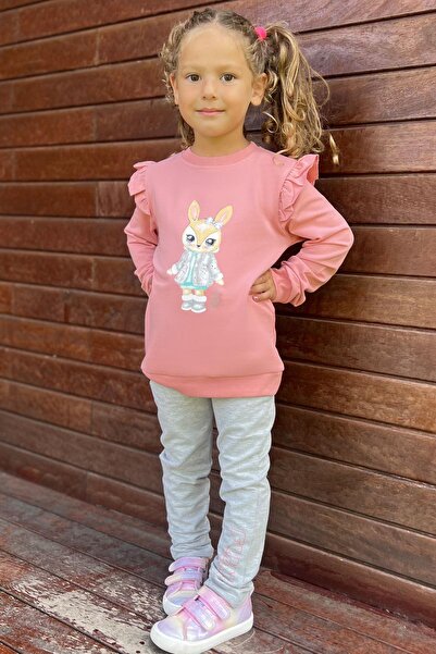 Breeze 3-8 Years Old Girl's Tracksuit Set - Cute Bunny Print, Dried Rose