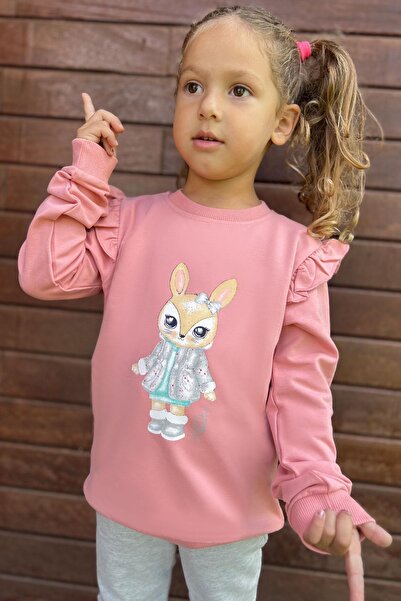Breeze 3-8 Years Old Girl's Tracksuit Set - Cute Bunny Print, Dried Rose