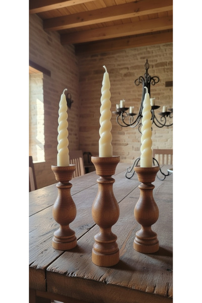 MBE Ahşap Ahşap Şamdan Seti 3'lü (Kahverengi)