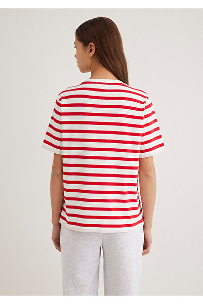 Mavi Logo Printed Red Striped T-Shirt Regular Fit / Normal Cut 1611360-84475