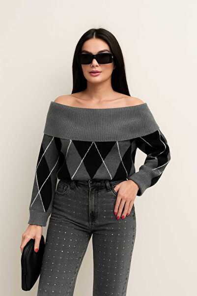 MODA Triko Kazak Kayik Yakka Kazak Omzu Açik Kazak