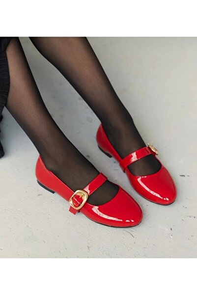 Zişan Shoes ELENOR Gold Aksesuar Detaylı Rugan Günlük Kadın Babet