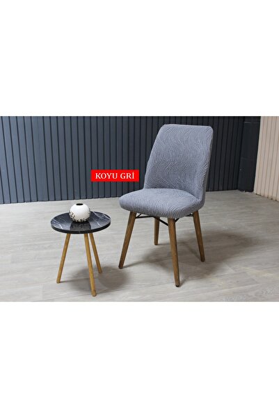 Yellow Home OVAL SANDALYE KILIFI JAKAR 6'LI SET KOYU GRİ