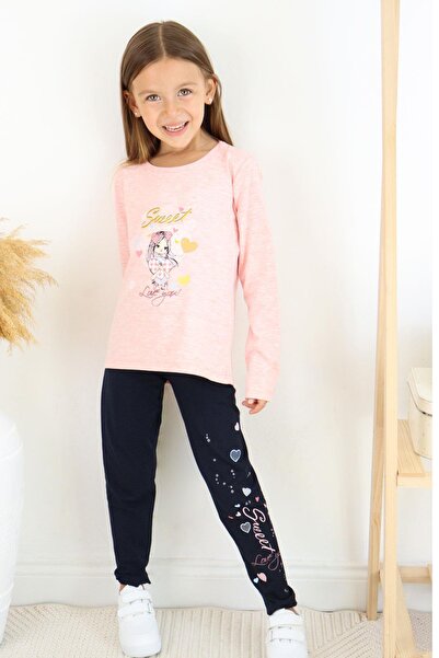 Breeze Set Colanți Fete Cute Girl Printed Heart 2-6 Ani, Somon Melange