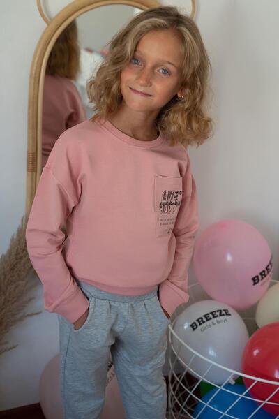 Breeze Motivation Themed Girl's Tights Set - Slit Leg, Dried Rose, Age 5-10