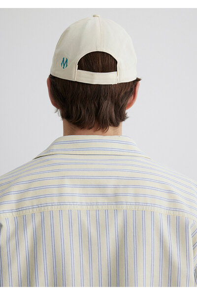 Mavi İşlemeli Bej Şapka 0910825-70069