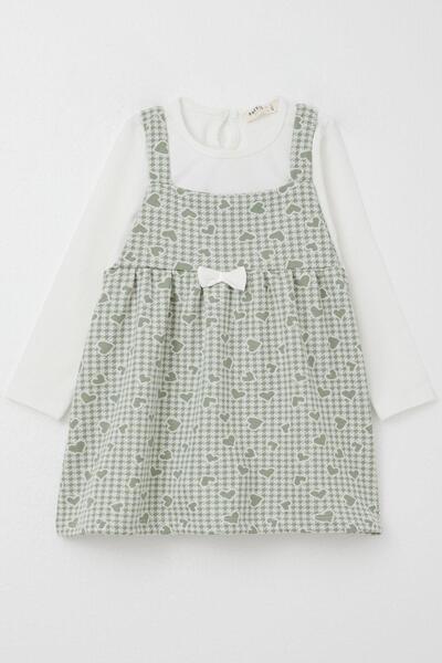 Breeze Girls' Long Sleeve Dress Heart & Houndstooth Print 1.5-5 Years, Mint Green