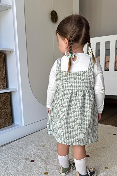 Breeze Girls' Long Sleeve Dress Heart & Houndstooth Print 1.5-5 Years, Mint Green