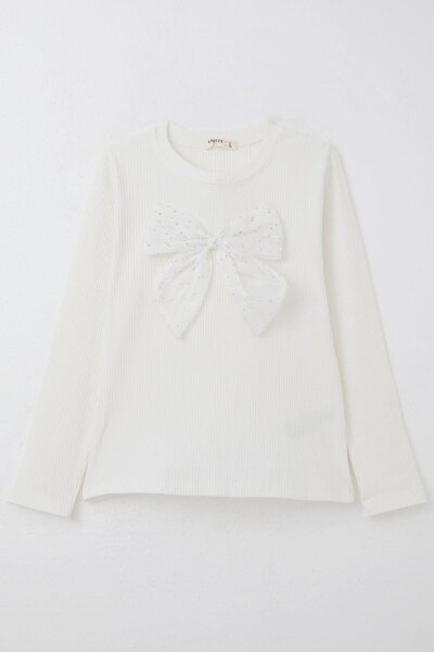 Breeze 9-14 років, дівчатка, футболка екрю - довгі рукави, аксесуар у вигляді камінця з бантиком