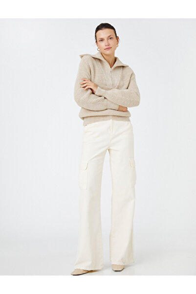 Koton Zippered Knitted Sweater Cashmere Textured
