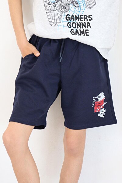 Breeze Girls & Boys Boy's Shorts with Text Printed Lace-up Pockets Elastic Waist 8-14 Years, Navy Blue