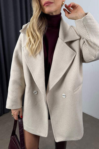 Sue Store Oversize kašmírový kabát s podšívkou z rybího hřbetu