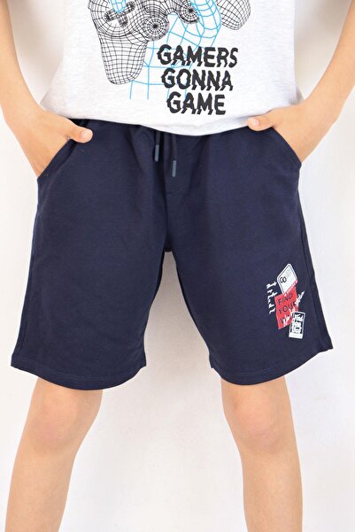 Breeze Girls & Boys Boy's Shorts with Text Printed Lace-up Pockets Elastic Waist 8-14 Years, Navy Blue