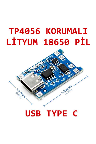Genel Markalar TP4056 Korumalı Lityum Pil Şarj Devresi Type C Usb Batarya