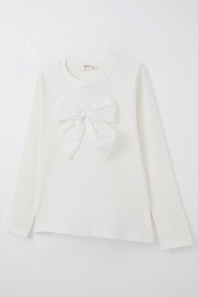 Breeze 9-14 років, дівчатка, футболка екрю - довгі рукави, аксесуар у вигляді камінця з бантиком