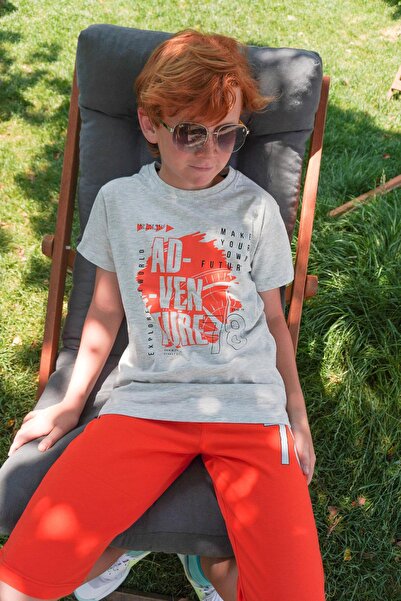 Breeze Boy's Shorts Suit with Text Printed Lacing Accessory, Age 5-10, Light Gray Melange