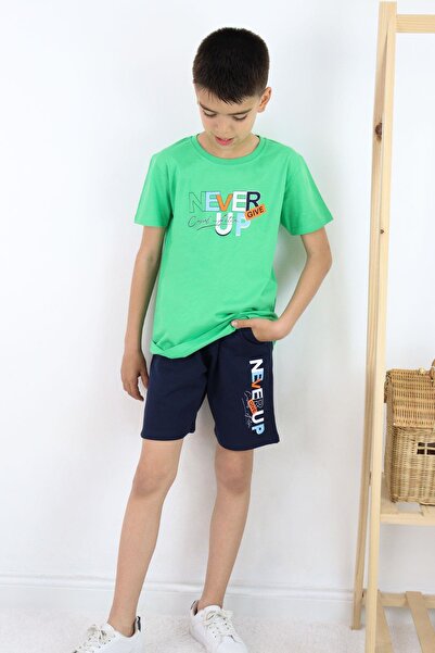 Breeze 8-14 Years Boy's Shorts Set - Green Printed Pocket