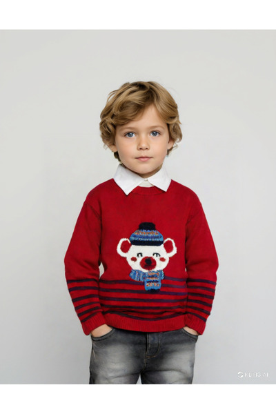 Dumledo Red Teddy Bear Figured Sweater, Shirt and Jeans Pants Bottom - Top 3-...