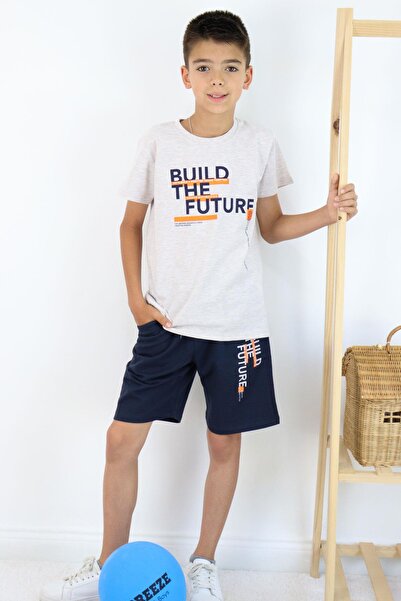 Breeze Комплект шортів для хлопчиків 8-14 років - з літнім принтом, кишенями, бежевий меланж