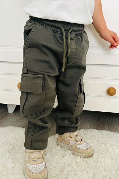 Breeze Erkek Çocuk Pantolon Kargo Cepli Beli Lastikli 1.5-5 Yaş, Haki Yeşil