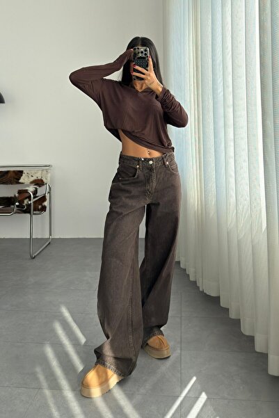 SHILSEE BEUTİQUE Dámské volné hnědé vintage džíny