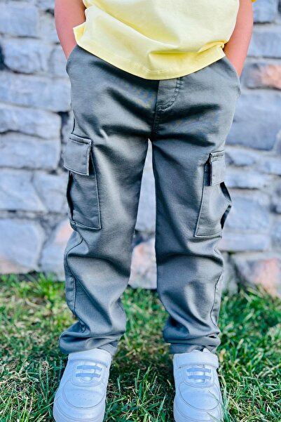 Breeze Erkek Çocuk Pantolon Kargo Cepli Beli Lastikli 6-10 Yaş, Haki Yeşil