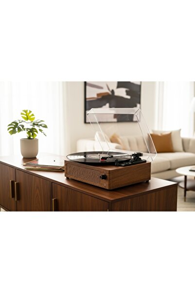 fomix FM-108 açık kahverengi Hoparlörlü Bluetoothlu Pikap Plak Çalar