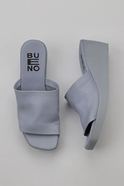 Bueno Shoes Mavi Deri Kadın Dolgu Topuklu Terlik 01wy2404