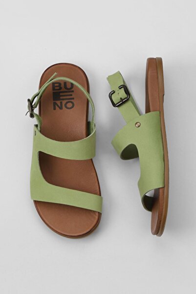 Bueno Shoes Πράσινα γυναικεία φλατ σανδάλια Nubuck 01wu4244