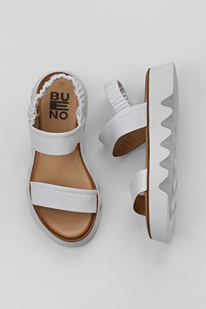 Bueno Shoes Λευκά Δερμάτινα Γυναικεία Flat Σανδάλια 01ws8001