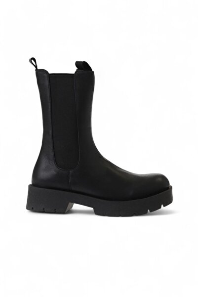 Bueno Shoes Cizme negre de damă din piele - Design plat 01wt2516