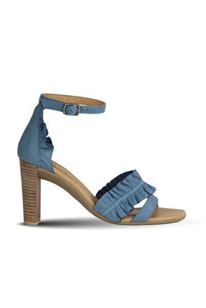 BUENO أحذية صندل نسائي بكعب من الجلد الأزرق 01wn4114