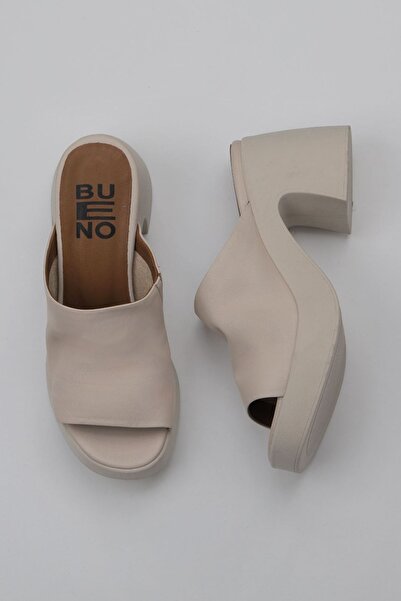Bueno Shoes Cream Leather Women's Heeled Slippers 01Wy12200