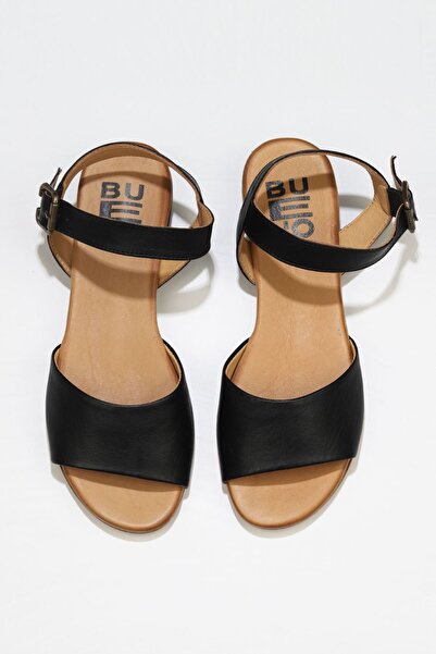 Bueno Shoes Γυναικεία Μαύρα Δερμάτινα Flat σανδάλια - 01wu3101