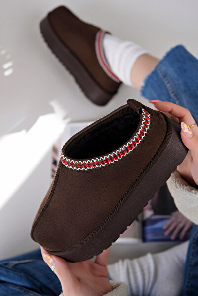 Freemax Women's Guaranteed Fur-Lined Lightweight High-Sole Mini Sabo House Slippers Brown