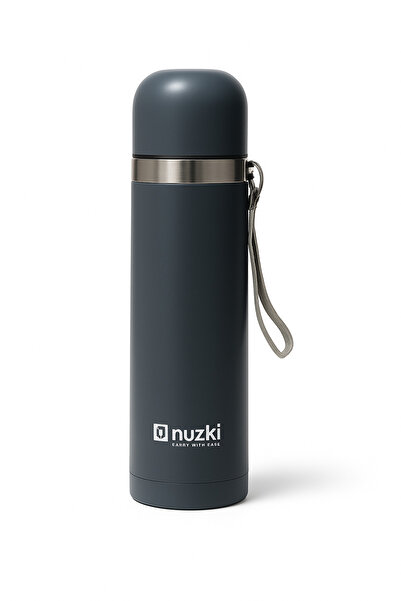 nuzki Stainless Steel Water Bottle 500ml Steel Vacuum Insulated Flask Black Color