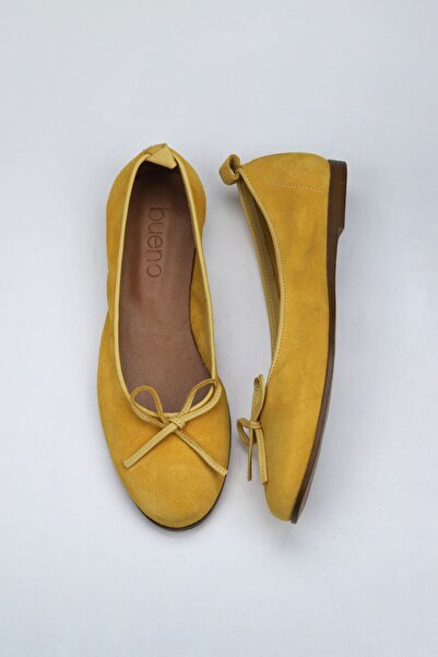 Bueno Shoes Γυναικείες φλατ μπαλαρίνες από δέρμα σουέτ - κίτρινο 01wy6004