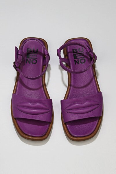 Bueno Shoes Λιλά Δερμάτινα Γυναικεία Flat Σανδάλια 01wu4110