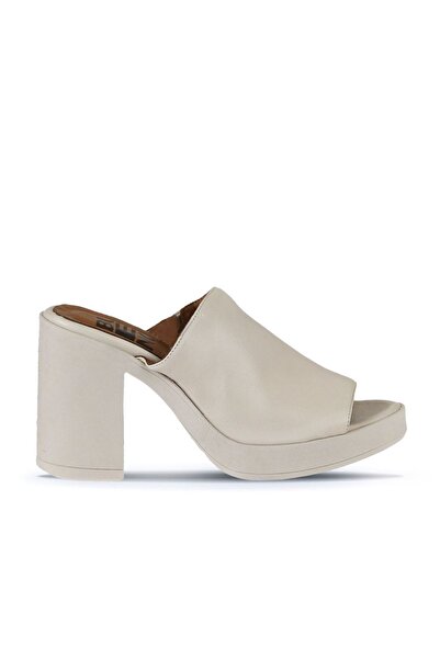 Bueno Shoes Cream Leather Women's Heeled Slippers 01Wy12306