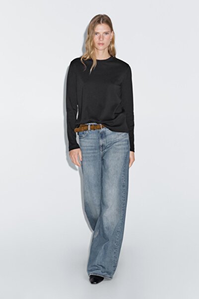 Massimo Dutti %100 pamuklu interlok uzun kollu t-shirt