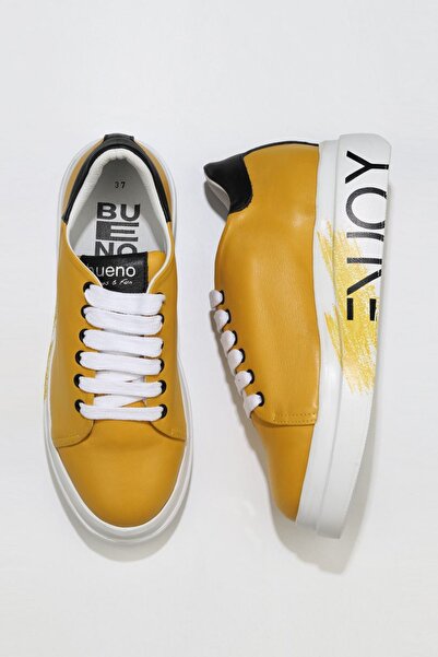Bueno Shoes Δερμάτινα γυναικεία αθλητικά παπούτσια - κίτρινο μαύρο, μοντέλο 0...