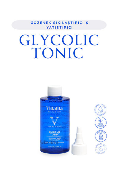 Vidalita Beauty & Care Glycolic Tonik 200 ml – Hyaluronik Asit & Alpha Arbuti...