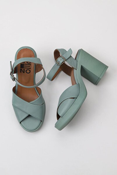 Bueno Shoes Πράσινα δερμάτινα γυναικεία σανδάλια εξωτερικού χώρου - Γόβες 01w...