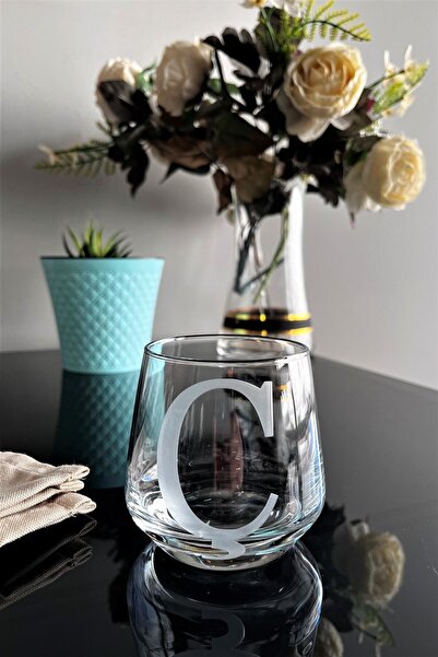 DECOSTYLE Laser Cut Non-Removable Glass Cup with Letter C - Suitable for Use as a Candle Holder-Pen Holder-Mini Vase 1 Pc