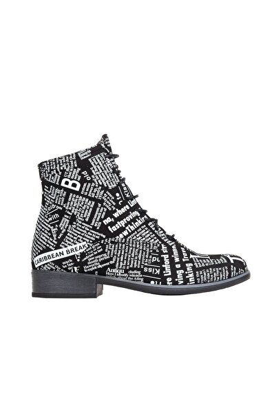 BUENO Shoes Siyah Gazete Deri Kadın Düz Bot 01wr3303