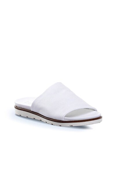 BUENO White Leather Women's Slippers - Plain Design 01wl0503