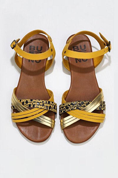 Bueno Shoes Κίτρινα Multi Δερμάτινα Γυναικεία Flat Σανδάλια 01wu7442