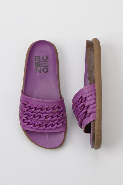 Bueno Shoes Λιλά Δερμάτινες Γυναικείες Παντόφλες - Flat Design 01wu4708