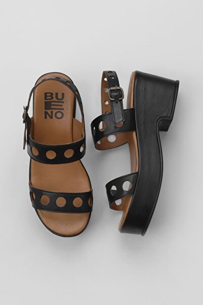 Bueno Shoes Γυναικεία Μαύρα Δερμάτινα Σανδάλια με τακούνι - 01wu8105